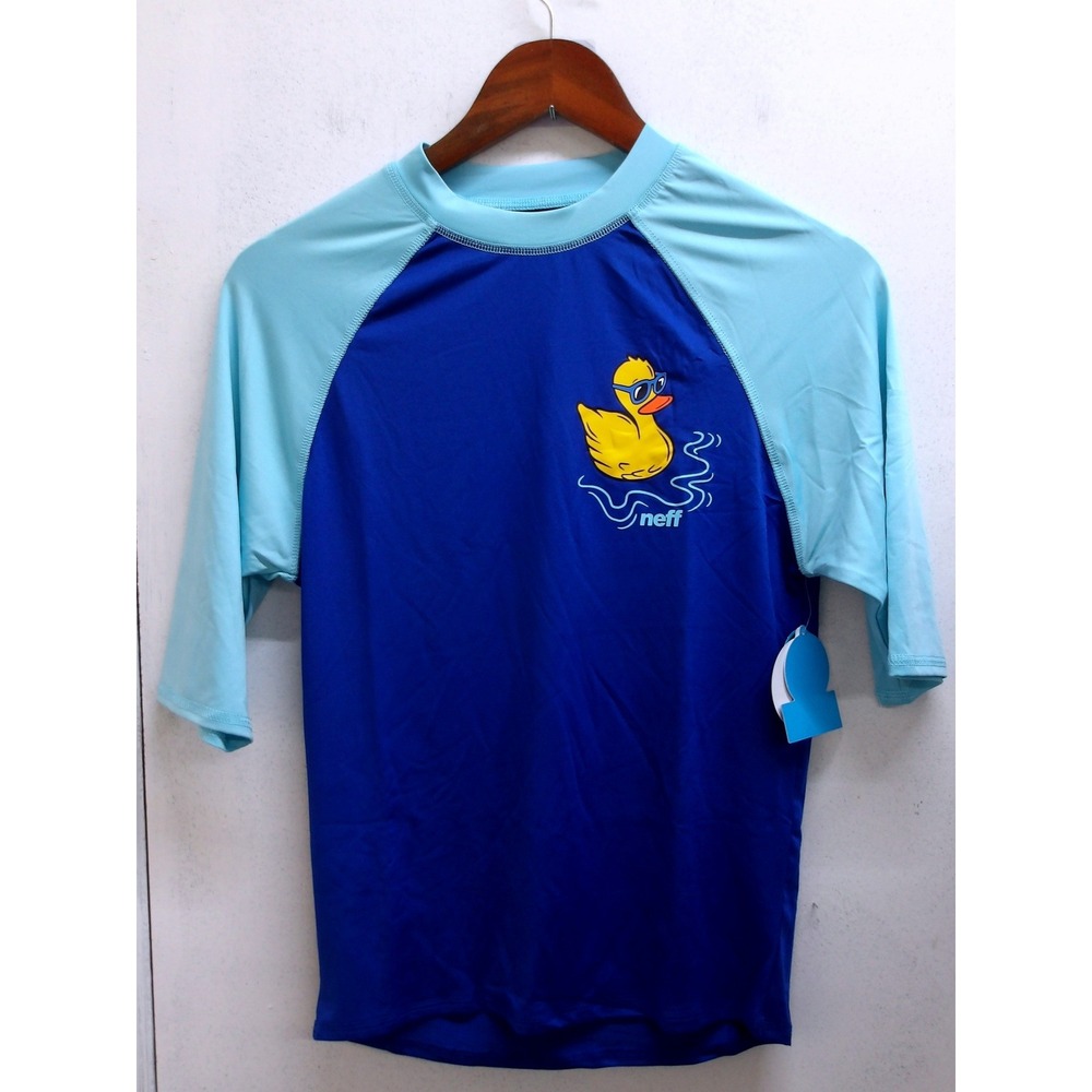 Neff Boys Blue Long Sleeve Rash Guard Swim Shirt‎ Rubber Duck Graphic 18 /#26561